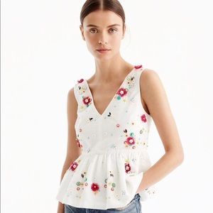 🟣J.Crew Linen Blend Embellished Peplum Tank Top